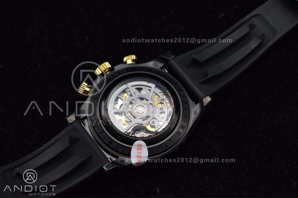 Blaken Daytona PVD Ceramic Bezel GETF Best Edition Skeleton Gold Dial on Black Rubber Strap SA4130