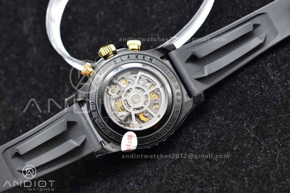 Blaken Daytona PVD Ceramic Bezel GETF Best Edition Skeleton Gold Dial on Black Rubber Strap SA4130