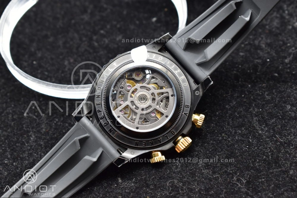 Blaken Daytona PVD Ceramic Bezel GETF Best Edition Skeleton Gold Dial on Black Rubber Strap SA4130