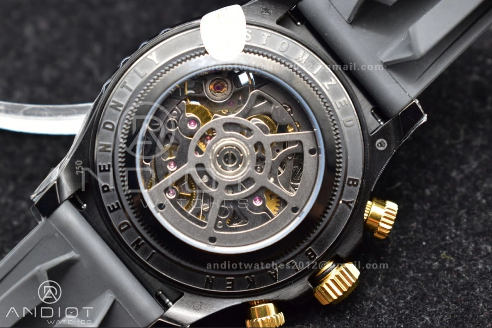 Blaken Daytona PVD Ceramic Bezel GETF Best Edition Skeleton Gold Dial on Black Rubber Strap SA4130