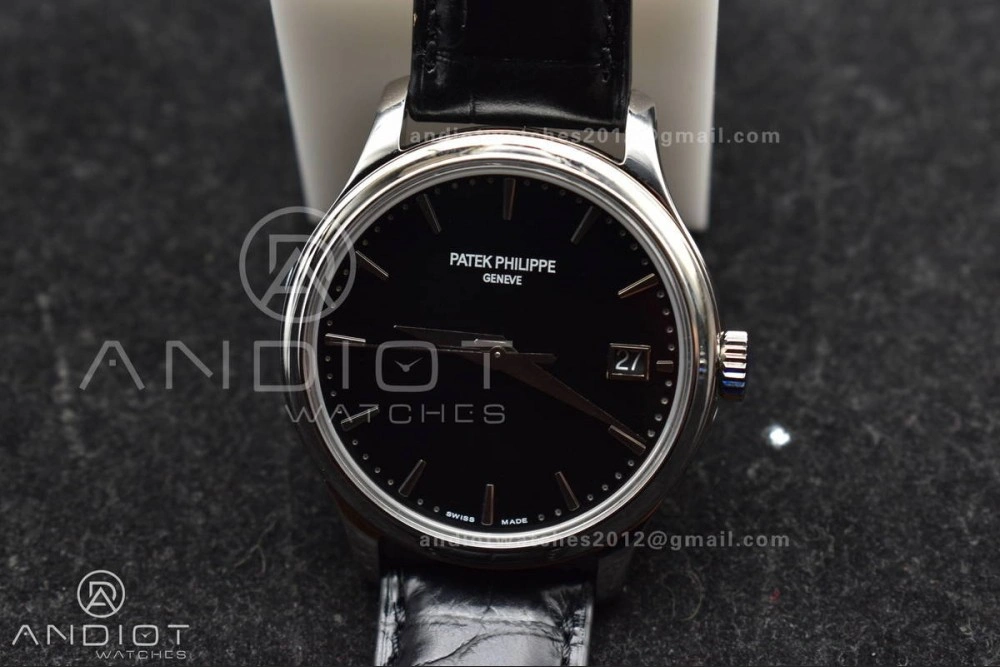 Calatrava 5227 SS 3KF 1:1 Best Edition Black Dial on Black Leather Strap A324 Super Clone V2