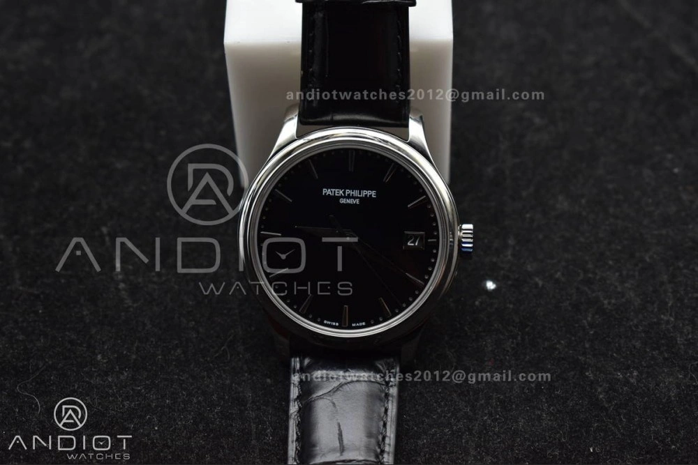 Calatrava 5227 SS 3KF 1:1 Best Edition Black Dial on Black Leather Strap A324 Super Clone V2