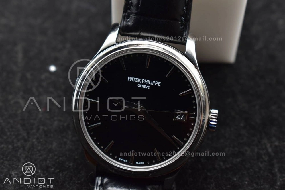 Calatrava 5227 SS 3KF 1:1 Best Edition Black Dial on Black Leather Strap A324 Super Clone V2