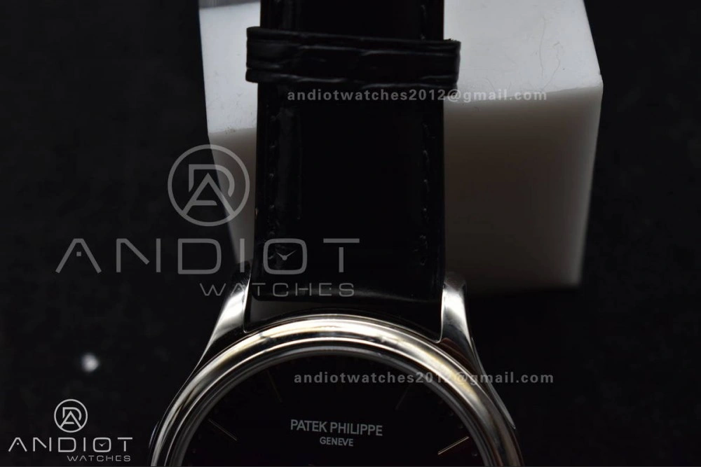 Calatrava 5227 SS 3KF 1:1 Best Edition Black Dial on Black Leather Strap A324 Super Clone V2
