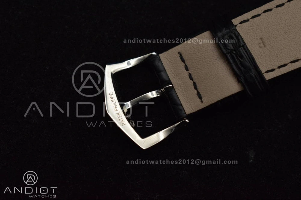 Calatrava 5227 SS 3KF 1:1 Best Edition Black Dial on Black Leather Strap A324 Super Clone V2