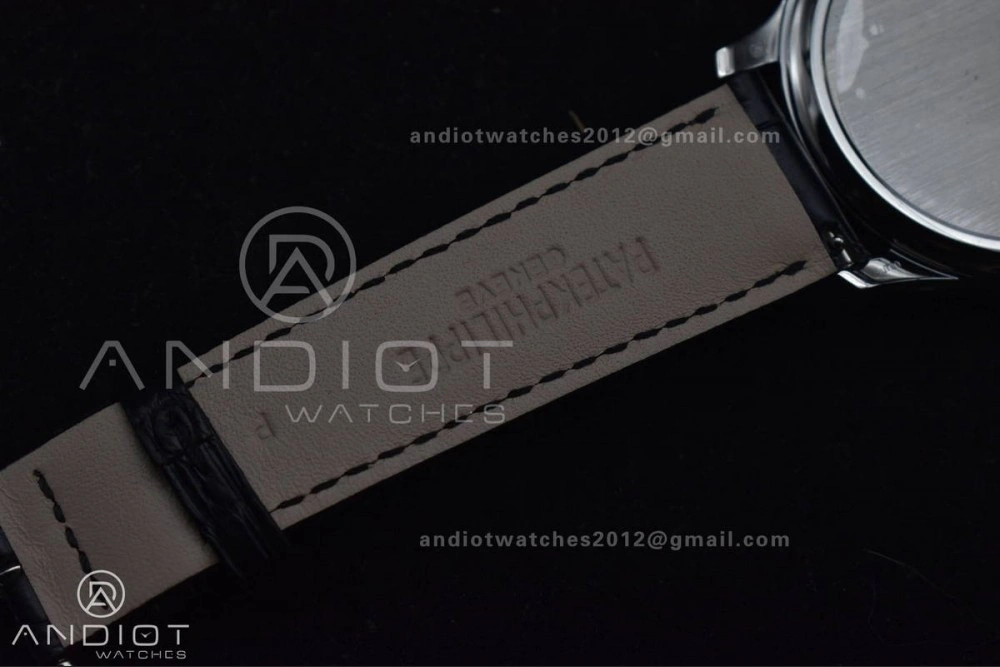 Calatrava 5227 SS 3KF 1:1 Best Edition Black Dial on Black Leather Strap A324 Super Clone V2