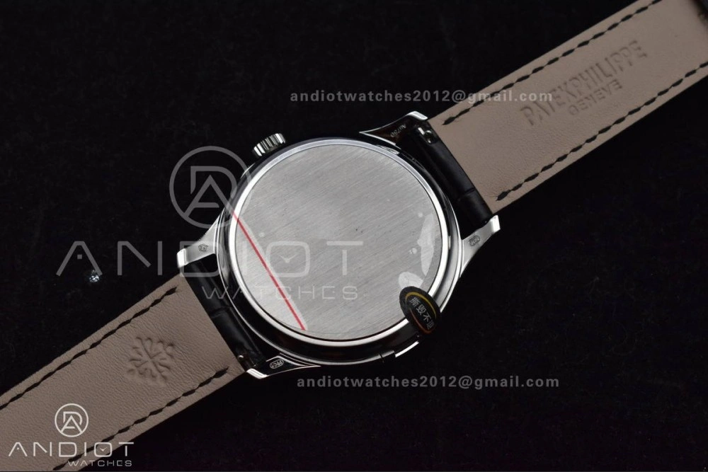 Calatrava 5227 SS 3KF 1:1 Best Edition Black Dial on Black Leather Strap A324 Super Clone V2