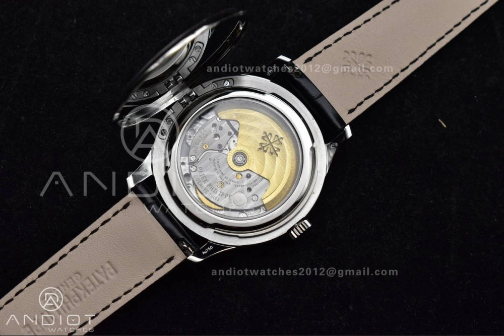 Calatrava 5227 SS 3KF 1:1 Best Edition Black Dial on Black Leather Strap A324 Super Clone V2