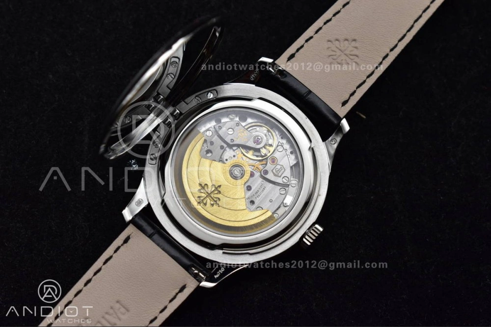 Calatrava 5227 SS 3KF 1:1 Best Edition Black Dial on Black Leather Strap A324 Super Clone V2