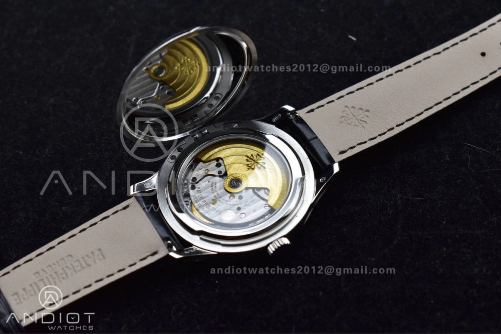 Calatrava 5227 SS 3KF 1:1 Best Edition Black Dial on Black Leather Strap A324 Super Clone V2