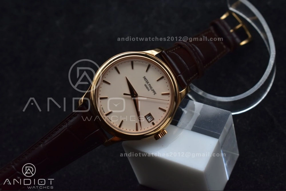 Calatrava 5227R SS 3KF 1:1 Best Edition White Dial on Brown Leather Strap A324 Super Clone V2