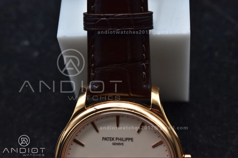 Calatrava 5227R SS 3KF 1:1 Best Edition White Dial on Brown Leather Strap A324 Super Clone V2