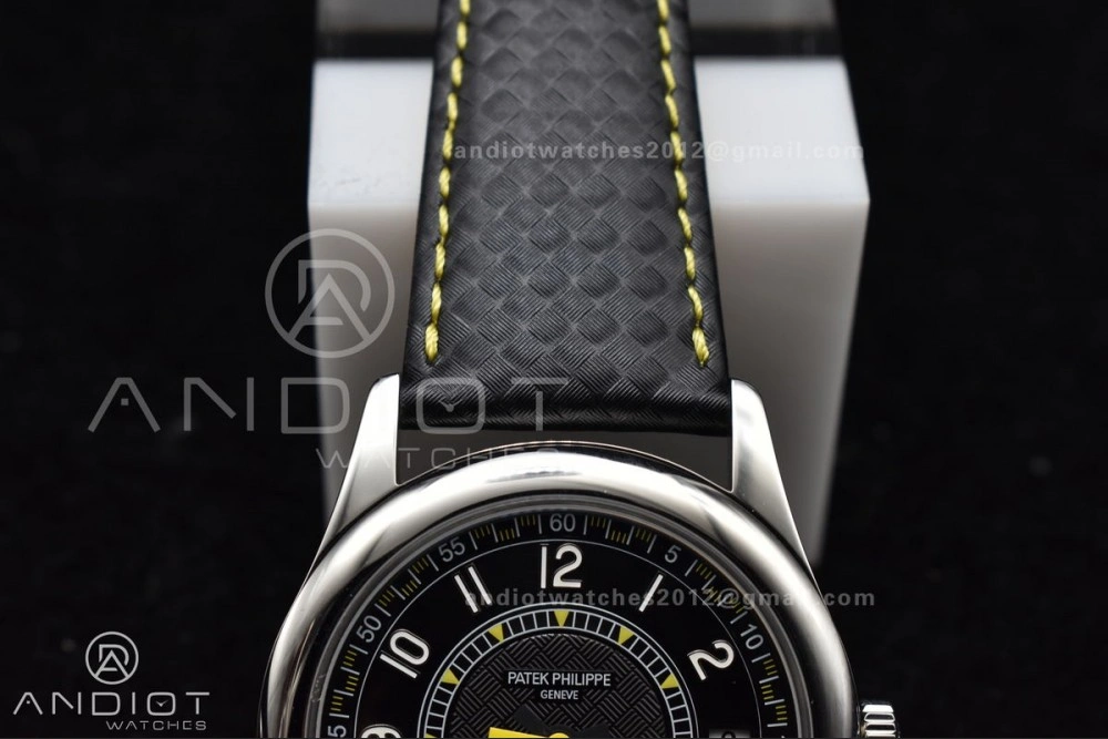 Calatrava 6007G SS PPF 1:1 Best Edition Black Yellow Dial on Black Leather Strap 330CS