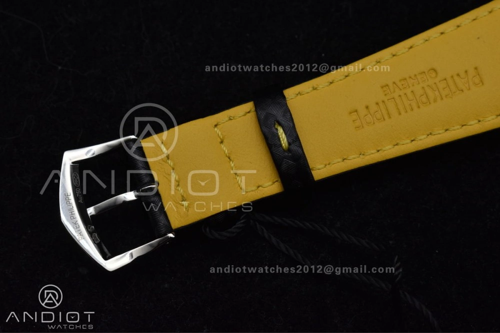 Calatrava 6007G SS PPF 1:1 Best Edition Black Yellow Dial on Black Leather Strap 330CS