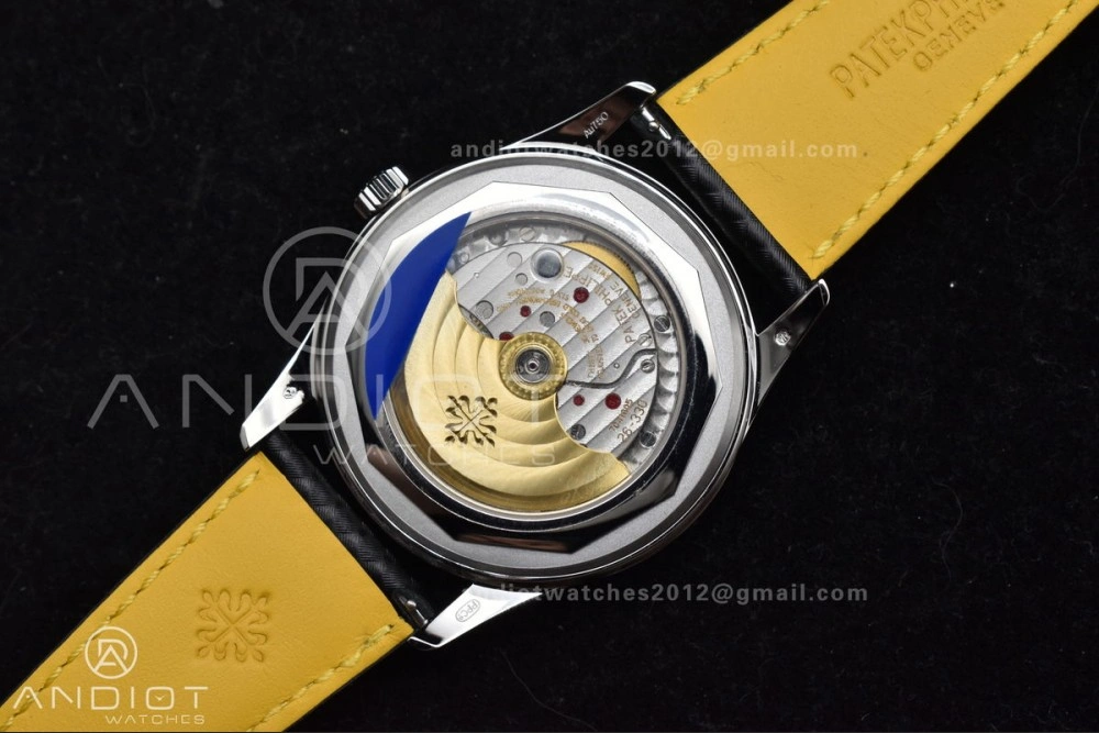 Calatrava 6007G SS PPF 1:1 Best Edition Black Yellow Dial on Black Leather Strap 330CS
