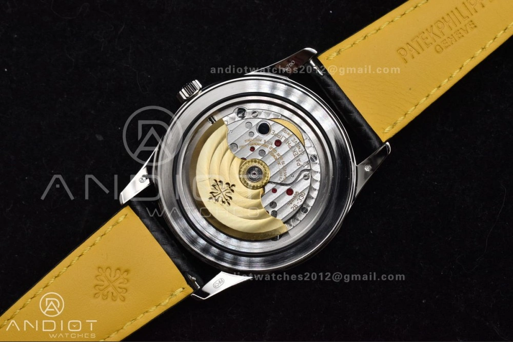 Calatrava 6007G SS PPF 1:1 Best Edition Black Yellow Dial on Black Leather Strap 330CS