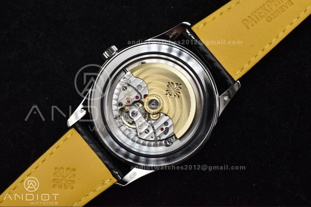 Calatrava 6007G SS PPF 1:1 Best Edition Black Yellow Dial on Black Leather Strap 330CS