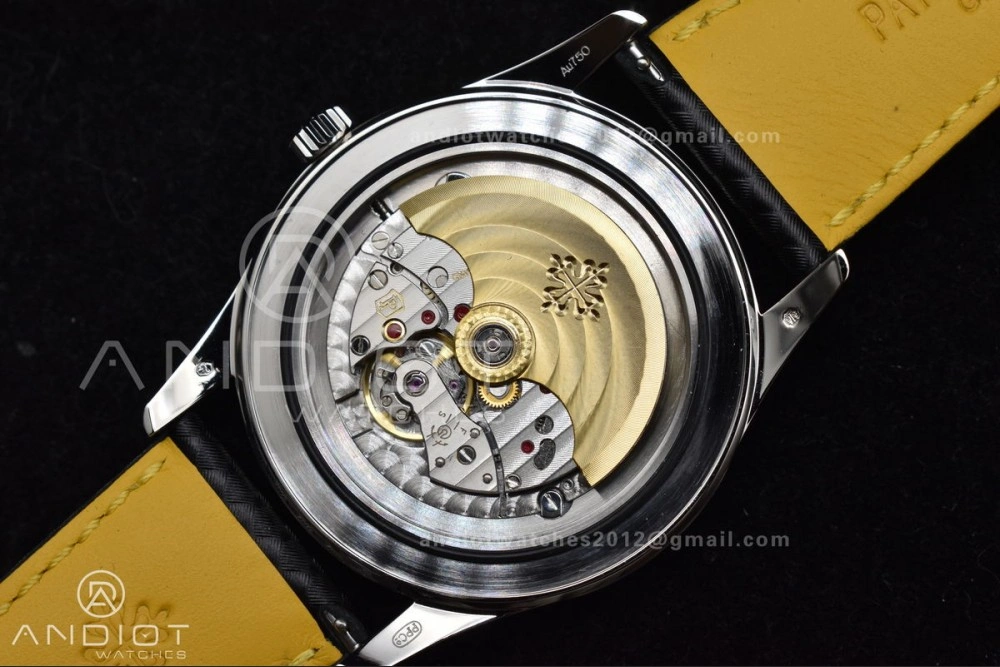 Calatrava 6007G SS PPF 1:1 Best Edition Black Yellow Dial on Black Leather Strap 330CS