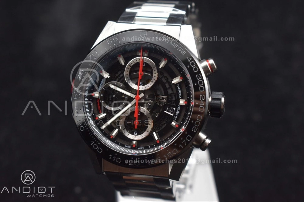 Calibre Heuer 01 Chrono SS XF 1:1 Best Edition Black Dial on SS Bracelet Strap A1887