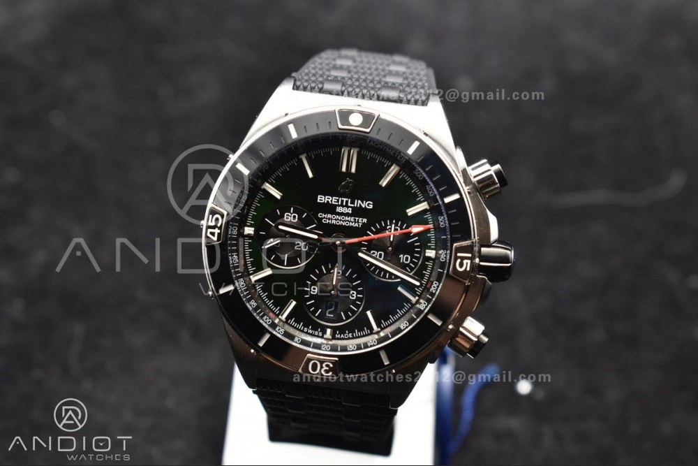 Chronomat B01 44mm SS BLSF 1:1 Best Edition Green Dial On Robber Bracelet A7750
