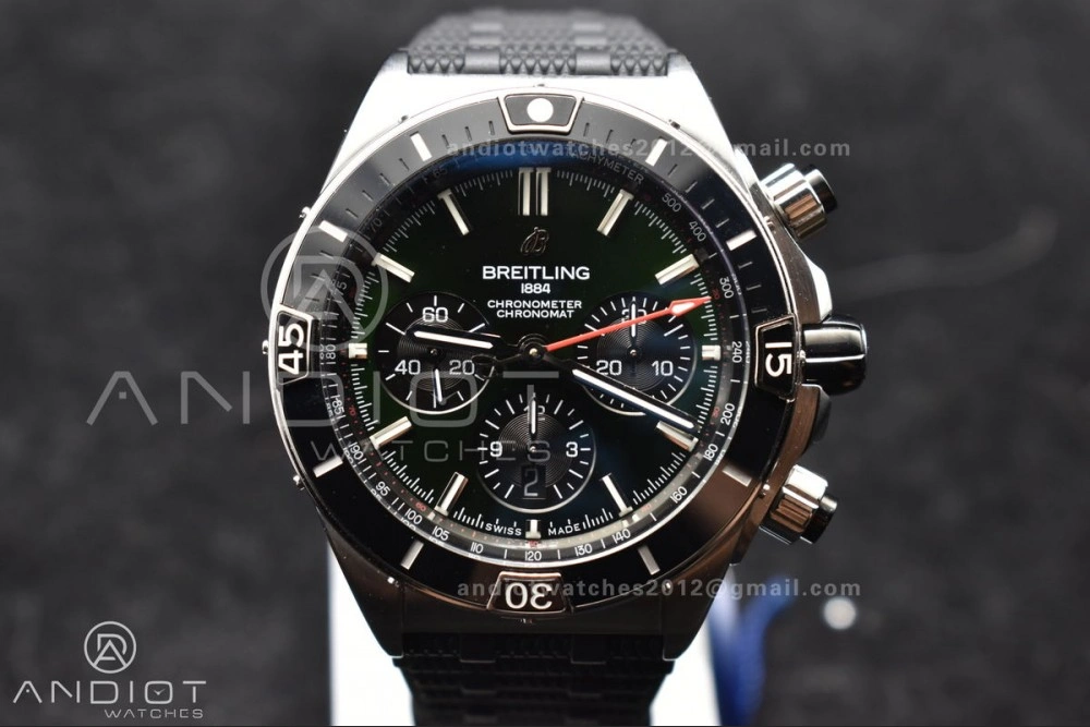 Chronomat B01 44mm SS BLSF 1:1 Best Edition Green Dial On Robber Bracelet A7750
