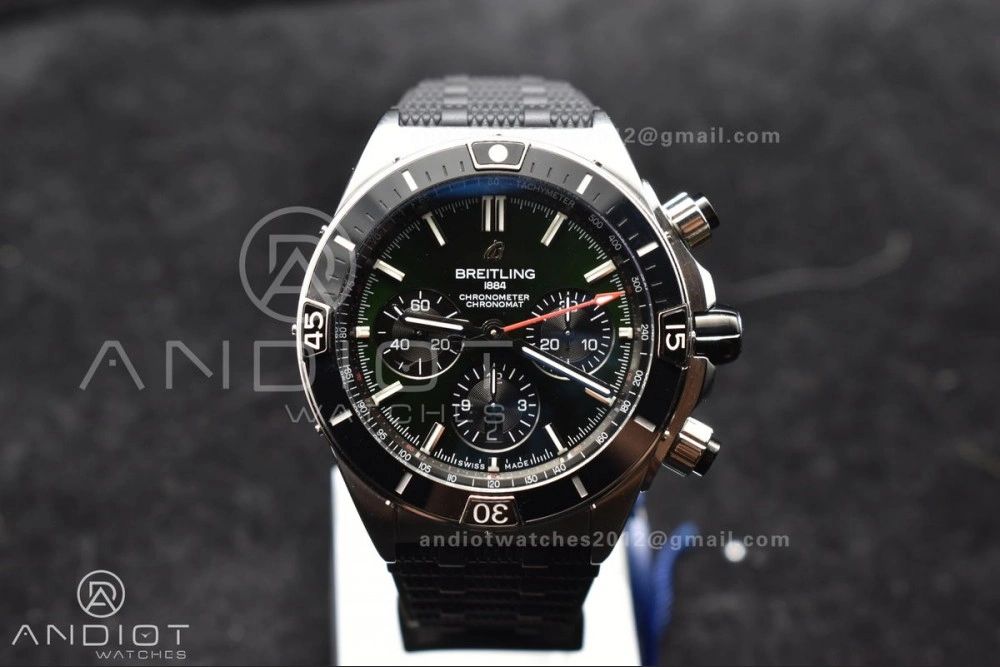 Chronomat B01 44mm SS BLSF 1:1 Best Edition Green Dial On Robber Bracelet A7750