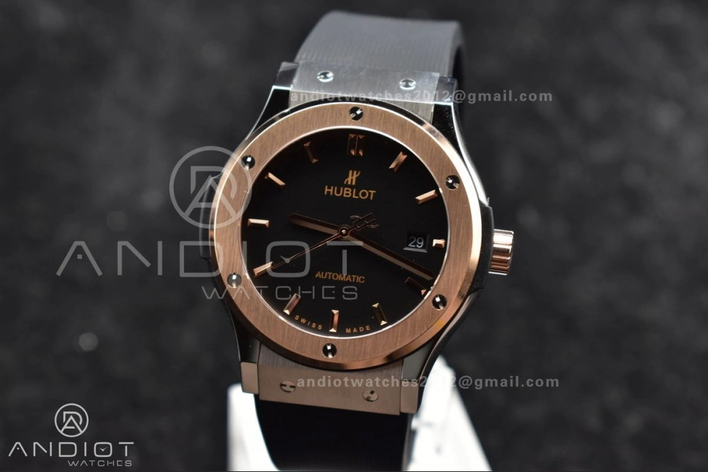 Classic Fusion 45mm RG HBF 1:1 Best Edition Black Dial on Black Gummy Strap A2892