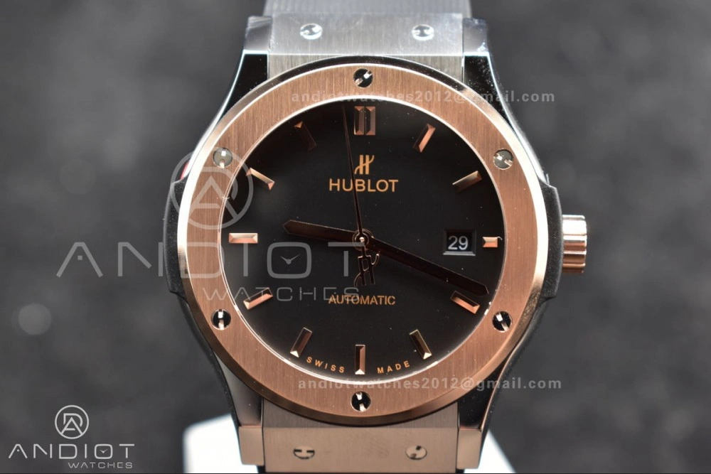 Classic Fusion 45mm RG HBF 1:1 Best Edition Black Dial on Black Gummy Strap A2892