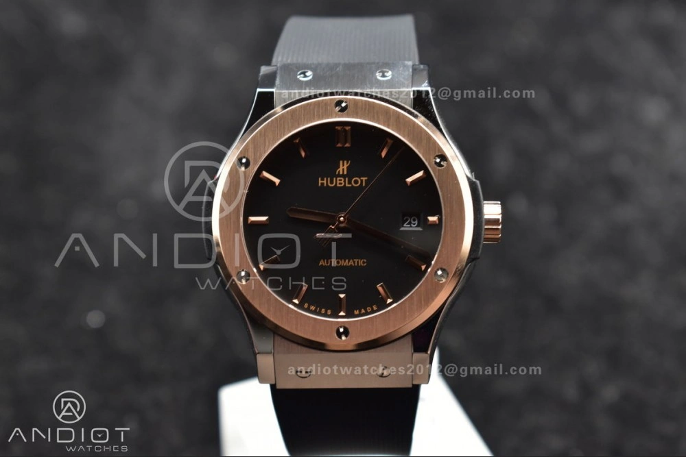 Classic Fusion 45mm RG HBF 1:1 Best Edition Black Dial on Black Gummy Strap A2892