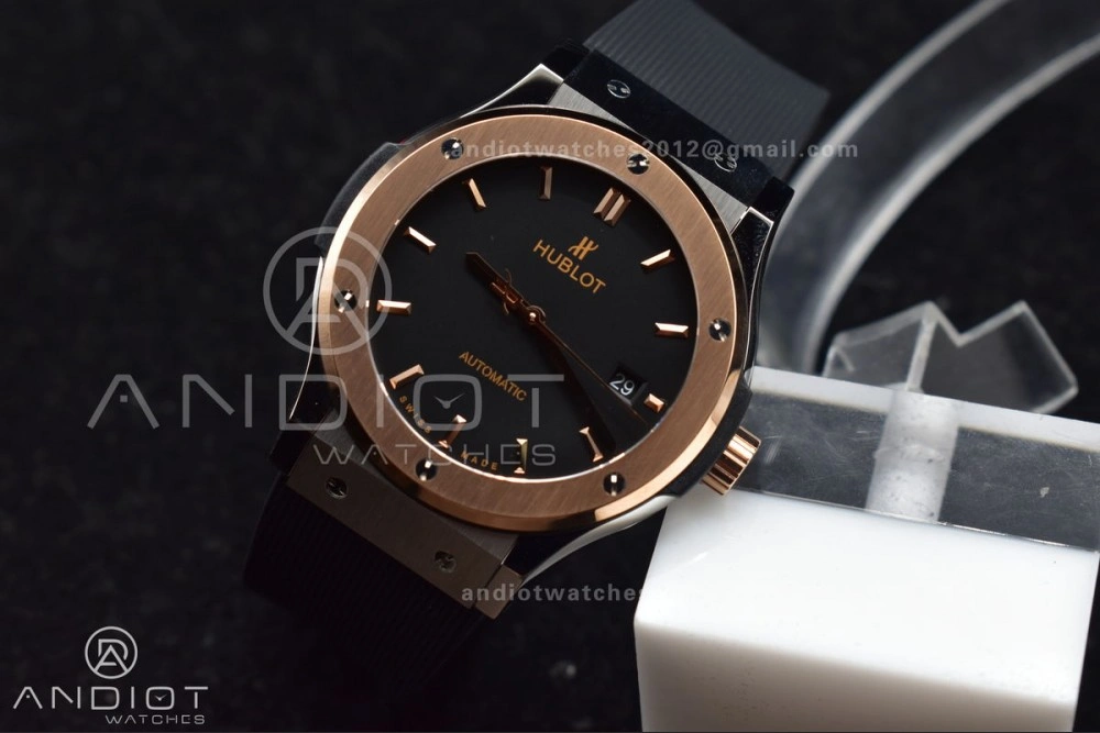 Classic Fusion 45mm RG HBF 1:1 Best Edition Black Dial on Black Gummy Strap A2892