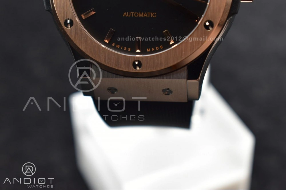 Classic Fusion 45mm RG HBF 1:1 Best Edition Black Dial on Black Gummy Strap A2892