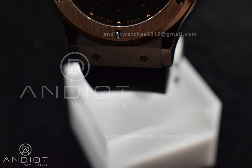 Classic Fusion 45mm RG HBF 1:1 Best Edition Black Dial on Black Gummy Strap A2892