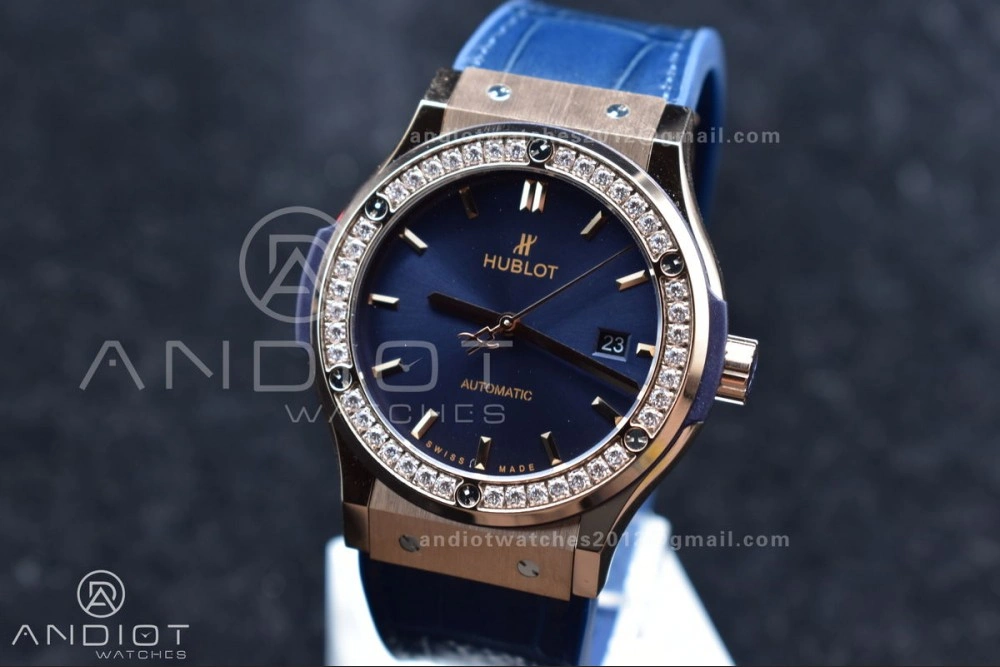 Classic Fusion 45mm SS HBF 1:1 Best Edition Blue Dial with Diamond Bezel on Blue Gummy Strap A2892