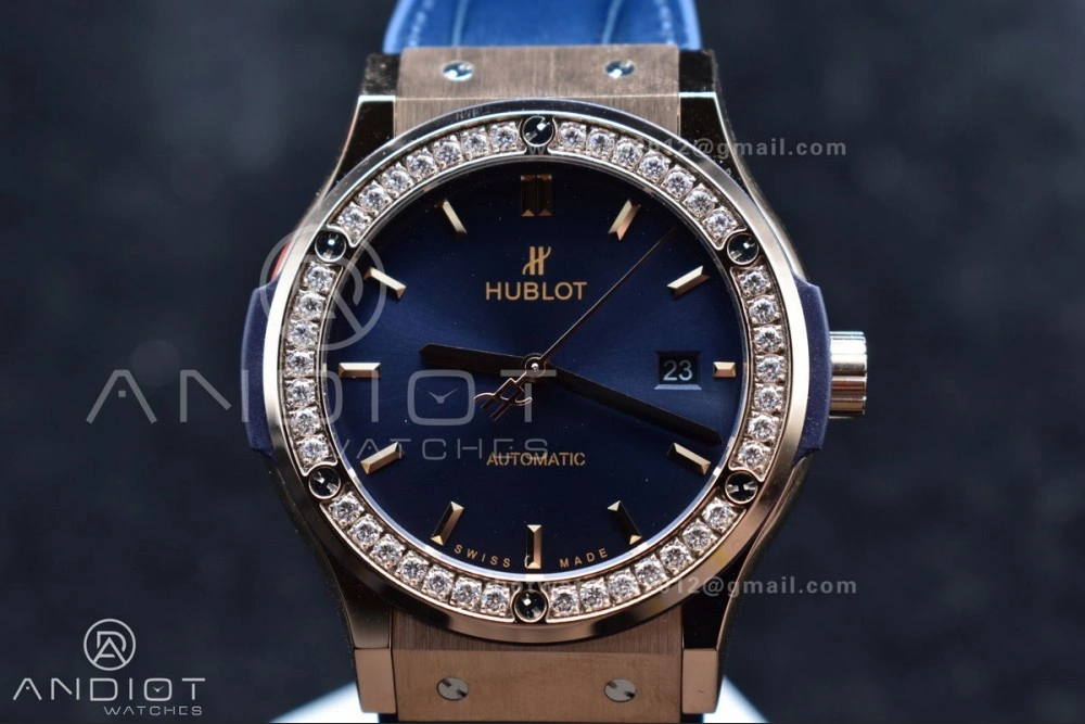 Classic Fusion 45mm SS HBF 1:1 Best Edition Blue Dial with Diamond Bezel on Blue Gummy Strap A2892