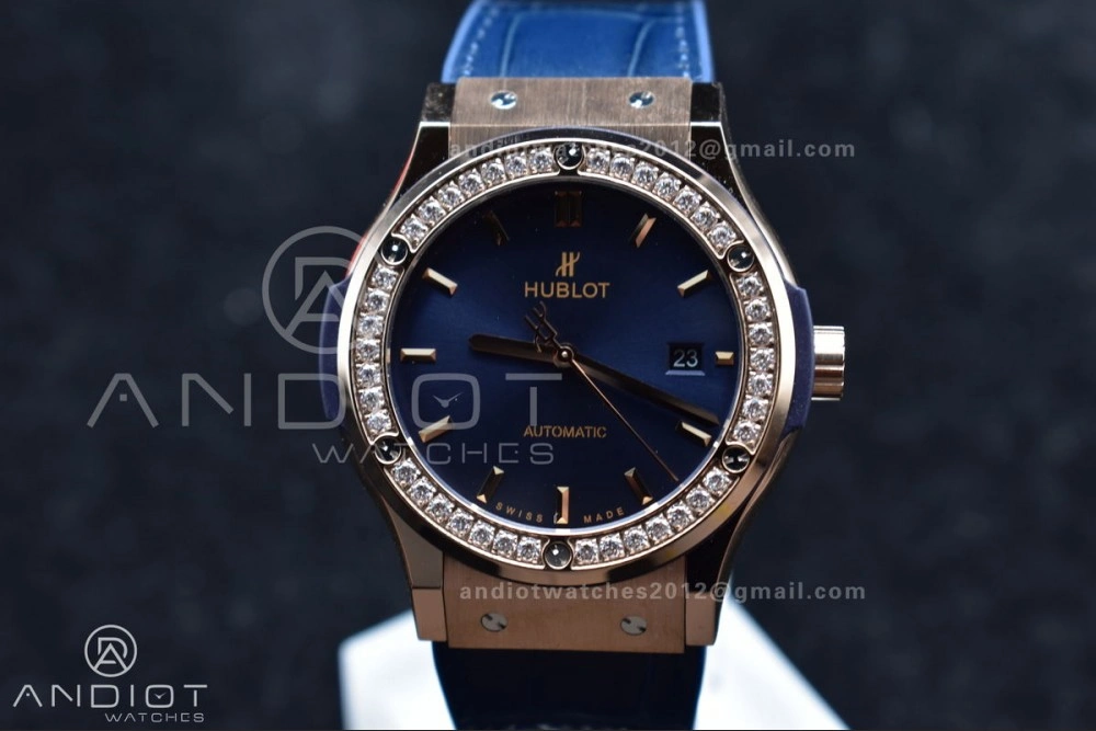 Classic Fusion 45mm SS HBF 1:1 Best Edition Blue Dial with Diamond Bezel on Blue Gummy Strap A2892