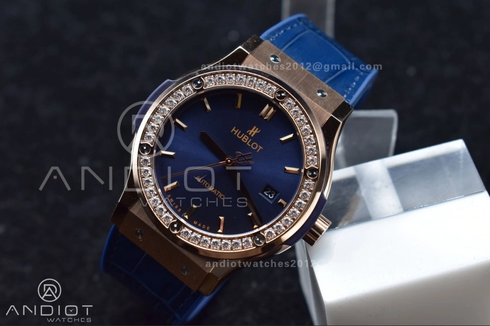 Classic Fusion 45mm SS HBF 1:1 Best Edition Blue Dial with Diamond Bezel on Blue Gummy Strap A2892