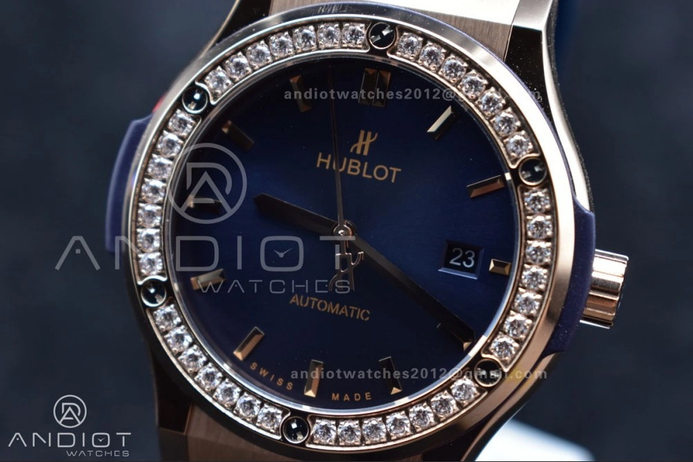 Classic Fusion 45mm SS HBF 1:1 Best Edition Blue Dial with Diamond Bezel on Blue Gummy Strap A2892
