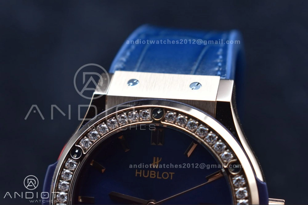 Classic Fusion 45mm SS HBF 1:1 Best Edition Blue Dial with Diamond Bezel on Blue Gummy Strap A2892
