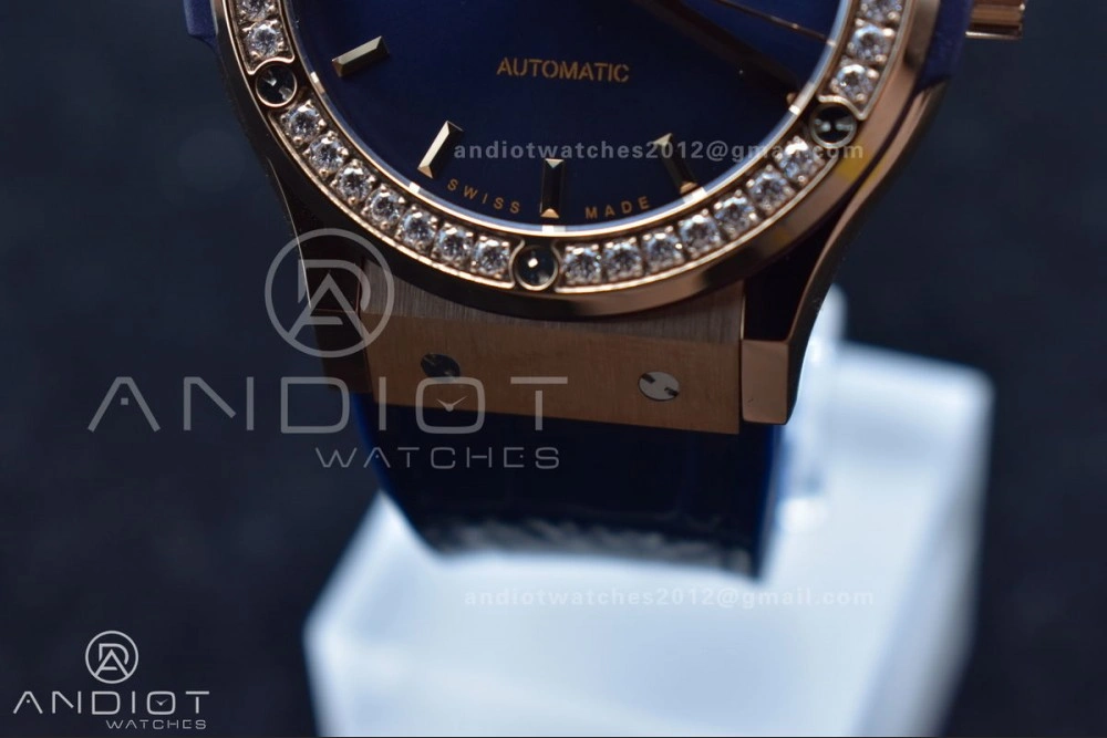 Classic Fusion 45mm SS HBF 1:1 Best Edition Blue Dial with Diamond Bezel on Blue Gummy Strap A2892