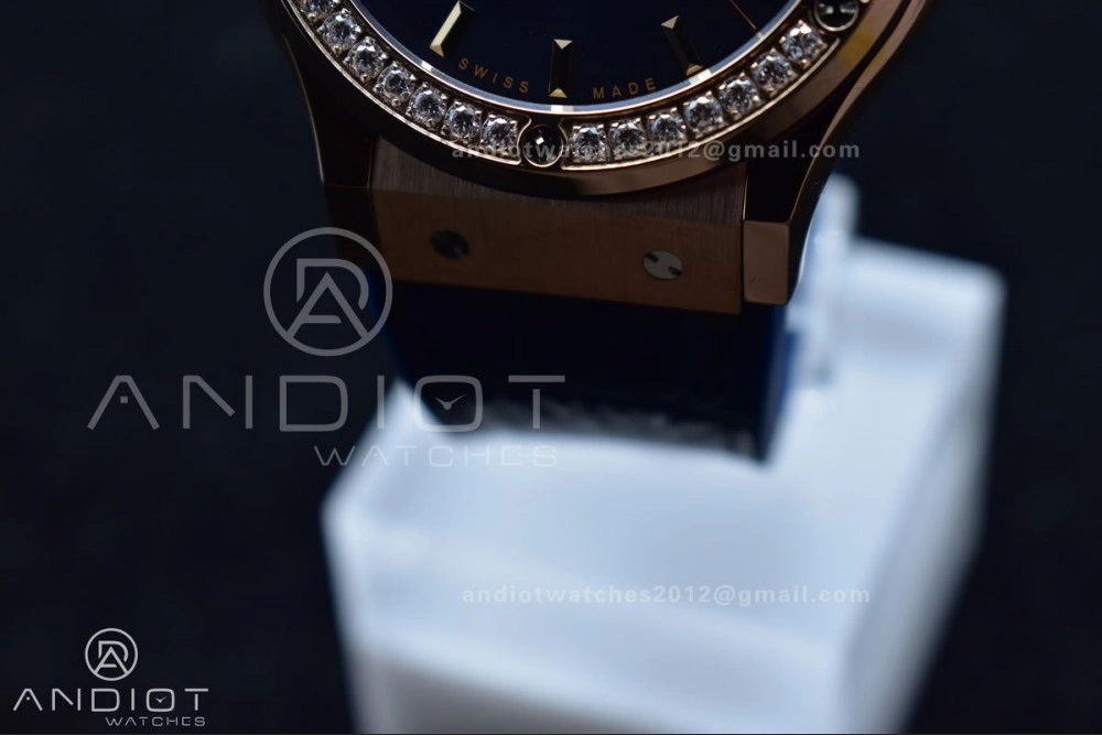 Classic Fusion 45mm SS HBF 1:1 Best Edition Blue Dial with Diamond Bezel on Blue Gummy Strap A2892