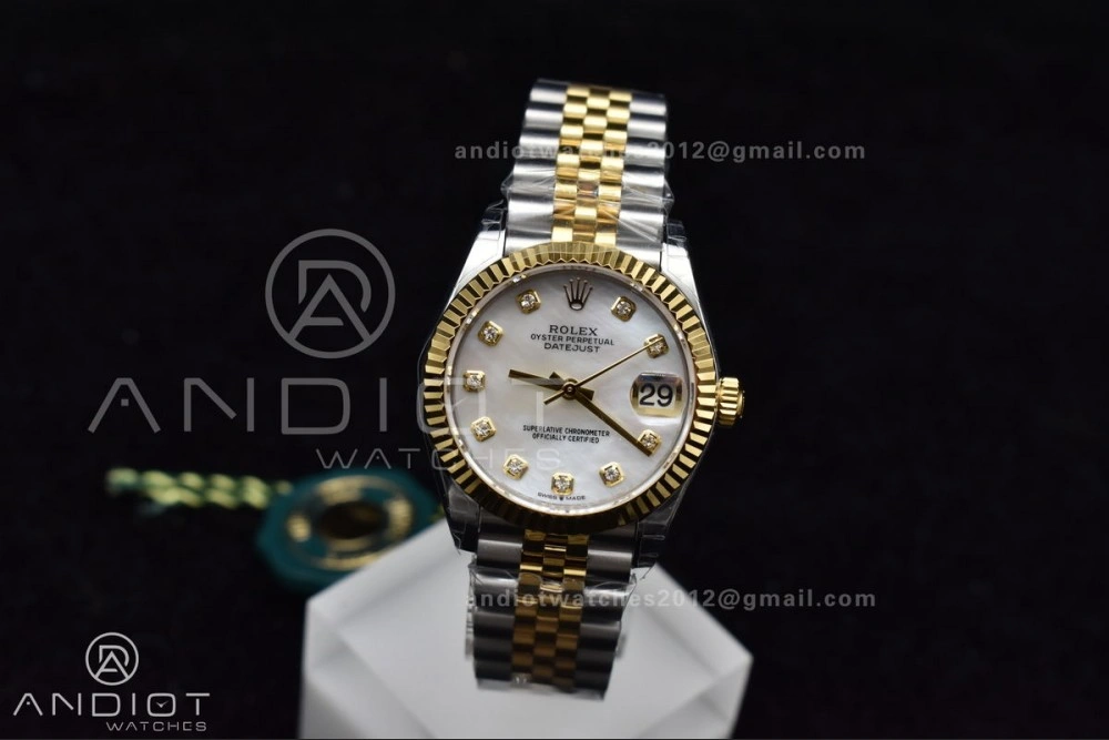 DateJust 31 Ladies 278271 GSF 316L Steel MOP Diamond Dial On YG President Bracelet