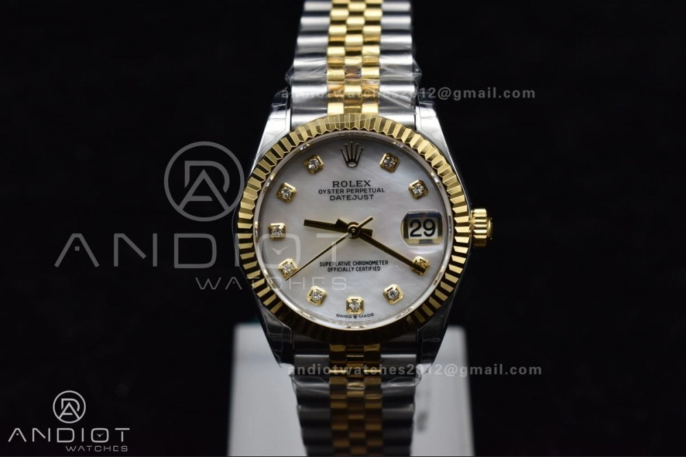 DateJust 31 Ladies 278271 GSF 316L Steel MOP Diamond Dial On YG President Bracelet