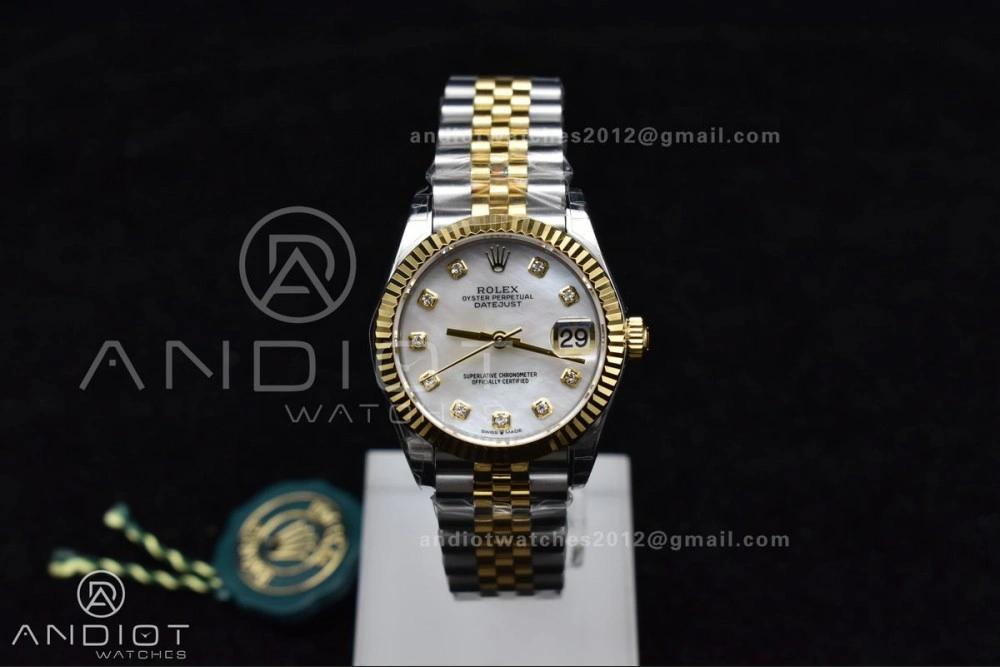 DateJust 31 Ladies 278271 GSF 316L Steel MOP Diamond Dial On YG President Bracelet