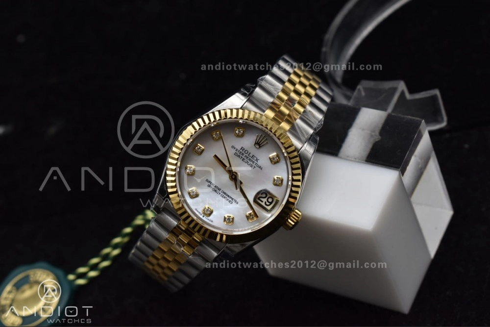 DateJust 31 Ladies 278271 GSF 316L Steel MOP Diamond Dial On YG President Bracelet