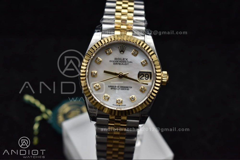DateJust 31 Ladies 278271 GSF 316L Steel MOP Diamond Dial On YG President Bracelet