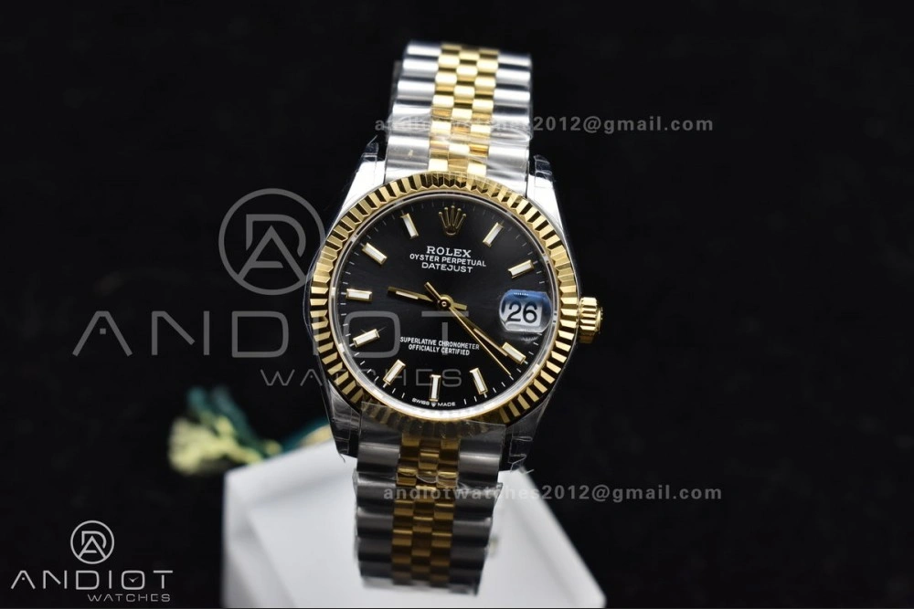 DateJust 31 Ladies 278273 GSF 316L Steel Black Dial Stick Markers on YG President Bracelet