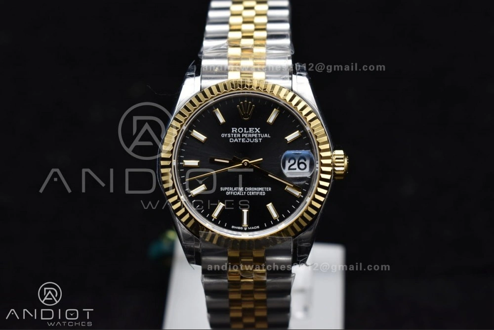 DateJust 31 Ladies 278273 GSF 316L Steel Black Dial Stick Markers on YG President Bracelet