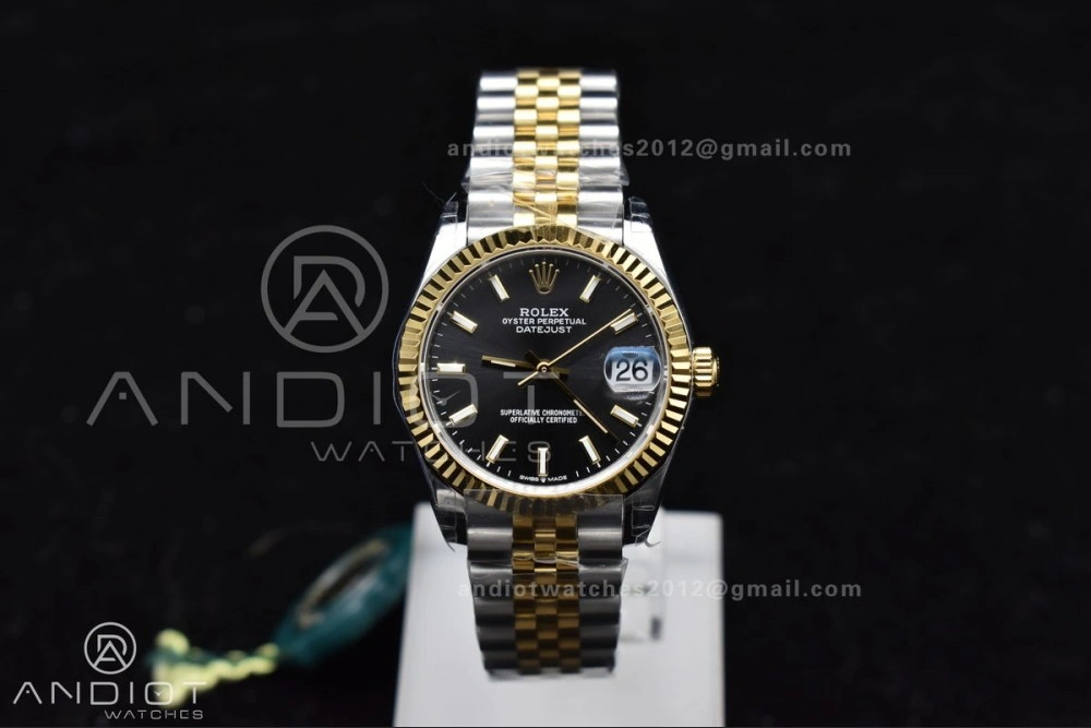 DateJust 31 Ladies 278273 GSF 316L Steel Black Dial Stick Markers on YG President Bracelet