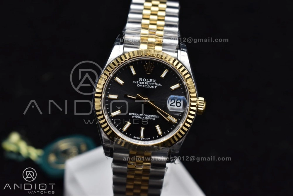DateJust 31 Ladies 278273 GSF 316L Steel Black Dial Stick Markers on YG President Bracelet