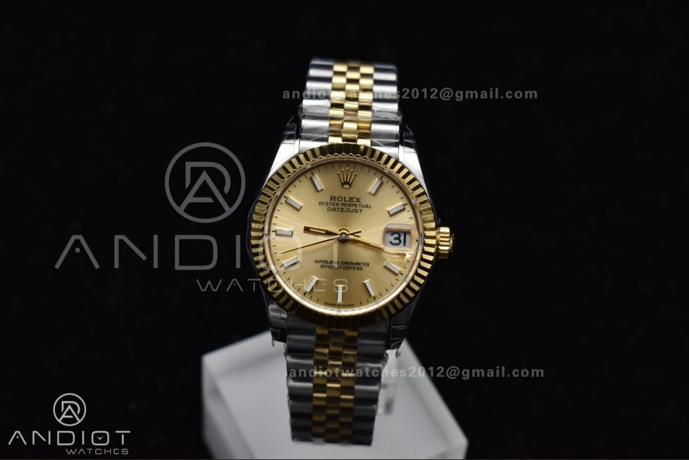 DateJust 31 Ladies 278273 GSF 316L Steel Gold Dial Stick Markers On YG President Bracelet